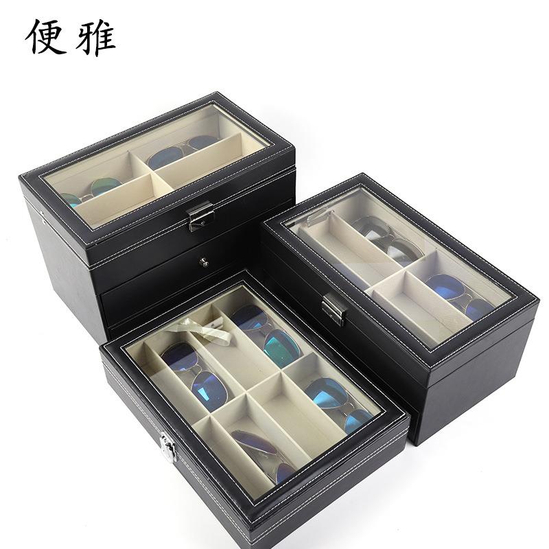 便雅大皮革天窗多格眼镜收纳盒三层18格太阳镜墨镜展示盒眼镜收藏