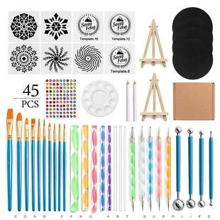 跨境曼陀罗工具45件套装 绘画模板勾线点钻笔粘土石塑亚克力棒现货