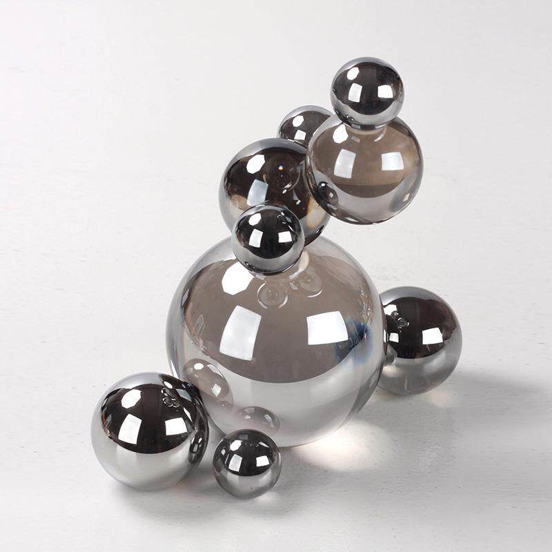 现代意式轻奢创意几何水晶分子堆积圆球形摆件样板间酒店软装饰品