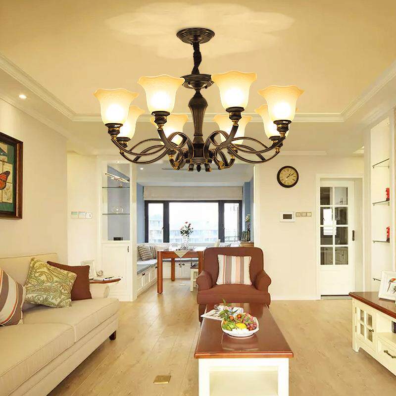 美式吊灯复式楼别墅灯具卧室餐厅灯饰欧式大气双层铁艺复古客厅灯