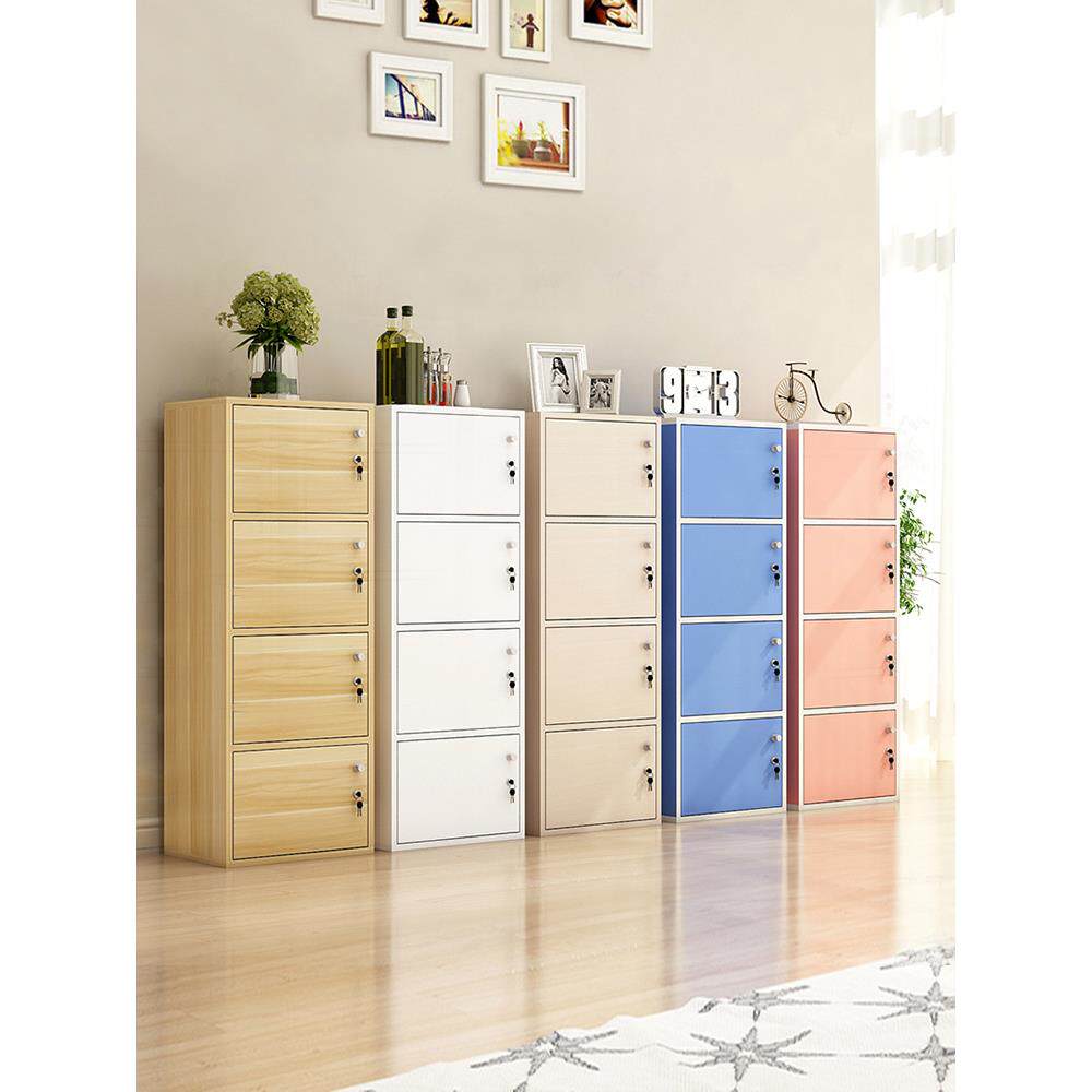 阳台收纳柜带锁小柜子自由组合格子柜简易落地书柜儿童带门储物柜