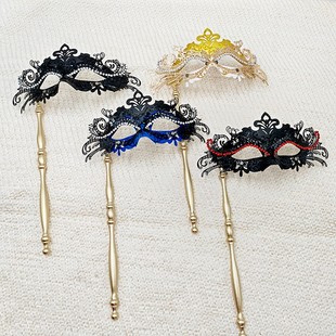 手持面具半脸男古风抖音表演假面舞会公主威尼斯铁面具女手拿面罩