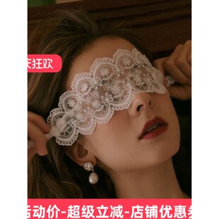 面纱遮脸性感女郎蕾丝镂空朦胧丝巾蒙脸半脸黑色面具眼罩套装拍照