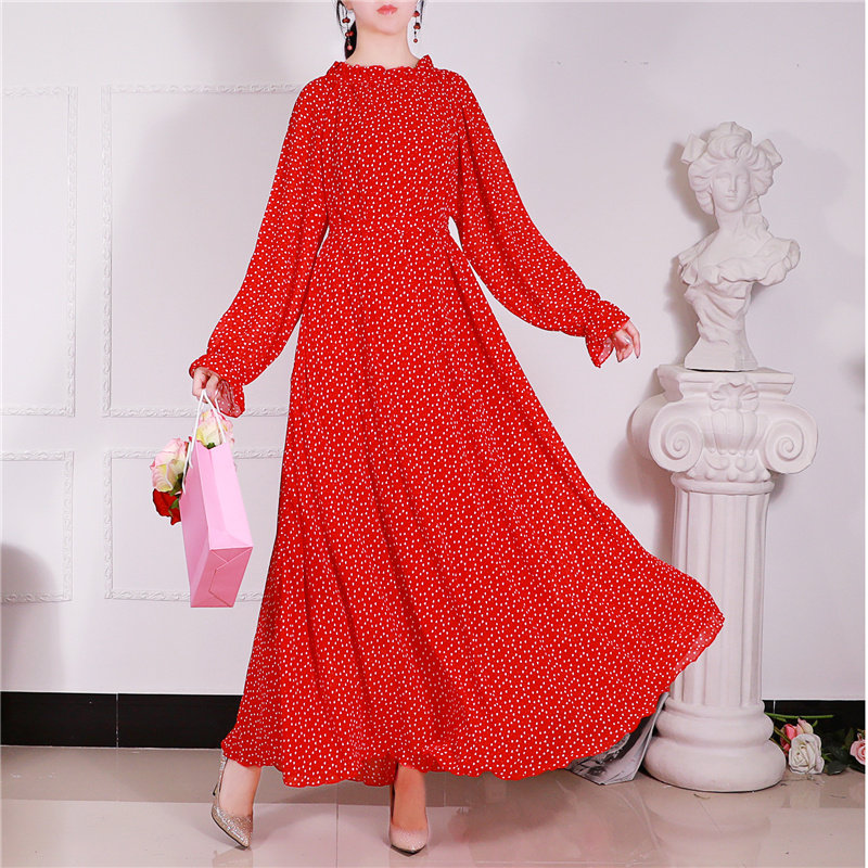 夏季连衣裙2021年秋季新款雪纺长袖大码宽松长裙超长款到脚踝胖mm