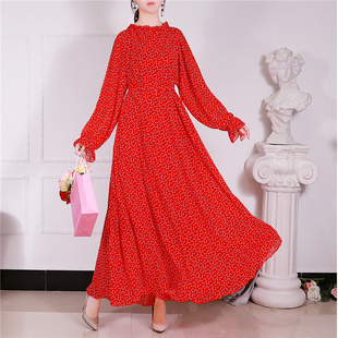 夏季连衣裙2021年秋季新款雪纺长袖大码宽松长裙超长款到脚踝胖mm