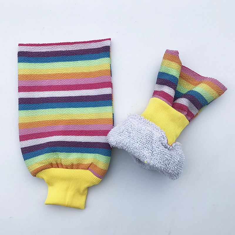 搓澡巾彩条双层加厚男女成人洗澡巾强力搓泥去污角质搓背沐浴手套