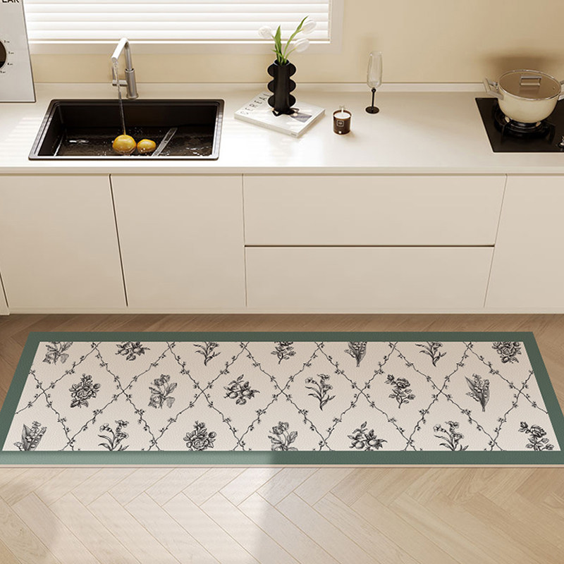 法式菱格纹厨房专用免洗防脏地垫脚垫防油防滑可擦洗入户皮革垫子