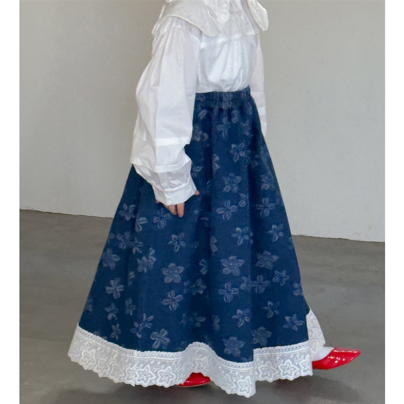 女童半身裙长款牛仔小女孩裙子宽松碎花花边休闲儿童长裙童装春款