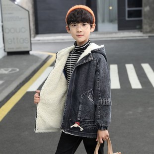 男童牛仔外套秋冬款2024新款儿童装男孩冬季中大童加绒加厚中长款