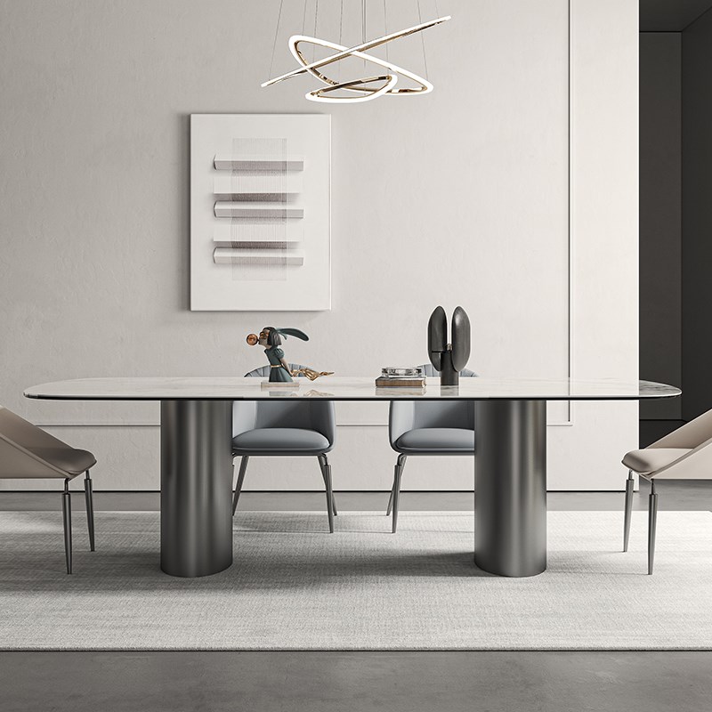 拉米娜亮光岩板餐桌椅组合 意式极简德利丰饭桌 长方形客厅定制桌