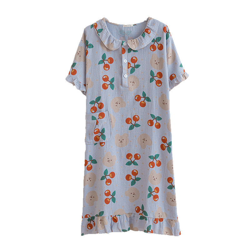 纯棉胖妹妹睡裙夏季薄款大码200斤胖女孩短袖睡衣孕妇家居服女款