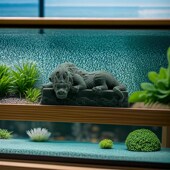 中式 瑞兽盘龙桌面鱼缸造景石压纸镇尺办公室招财水泥镇水兽工艺品