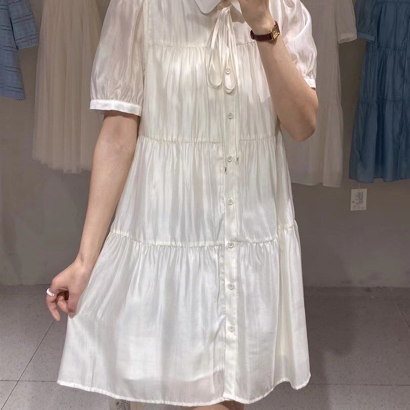 2023夏季衬衫连衣裙女宽松大裙摆高腰显瘦气质中长款长袖娃娃裙女