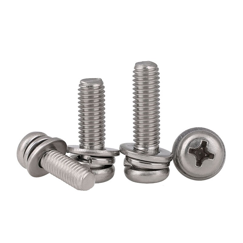 三组合螺钉镀彩十字盘头镀镍圆头带垫螺钉gb9074不锈钢三组合螺丝