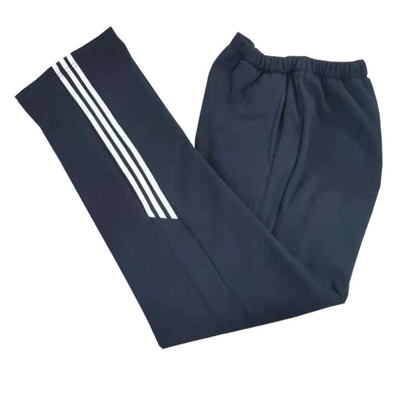 通用藏蓝三道短白杠直口校服裤子加绒保暖高腰校裤大码定做四季款