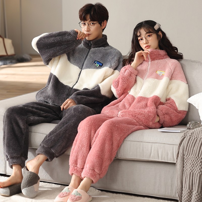 情侣睡衣冬季珊瑚绒女士加厚加绒保暖法兰绒休闲家居服男款套装