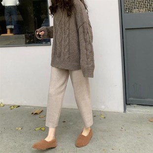 150九分哈伦毛呢裤 XS码 女七分秋冬加厚休闲裤 145cm矮小个子奶奶裤