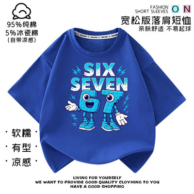 Steal a Brainrot 67号偷走脑红短袖儿童宽松T恤中大男童半袖上衣