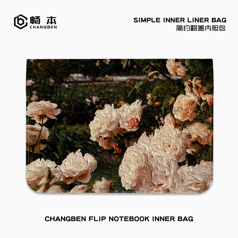 油画玫瑰笔记本电脑内胆包适用苹果macbookair华为matebook荣耀联想小新保护套14寸13pro翻盖m4收纳包15点6寸