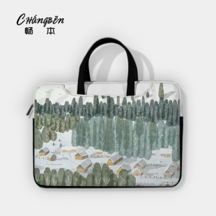 新款油画笔记本电脑包手提适用苹果macbook15寸华为联想小新air拯救者Y7000机械革命华硕天选5pro戴尔内胆包