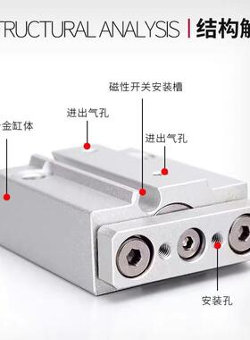 MGJ磁性微型三轴三杆气缸带导杆迷你小型TCM6/TCM10-5SX10*15X20S
