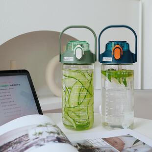 玻璃水杯女士大容量1000ml水壶便携男吸管1L刻度目标喝水杯子瓶