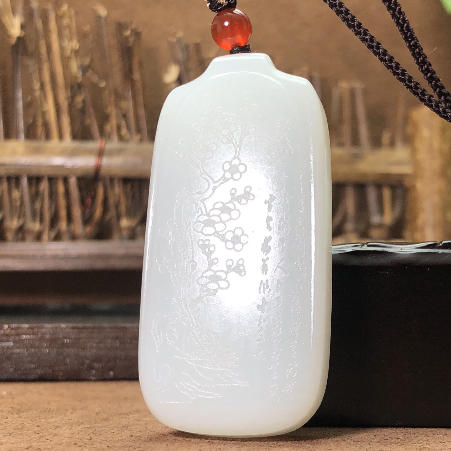 新疆和田玉羊脂白玉平安牌梅花牌山料吊坠玉佩玉牌挂件男女同款