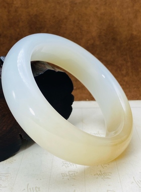 新疆和田玉轮胎镯糖白籽料平安镯