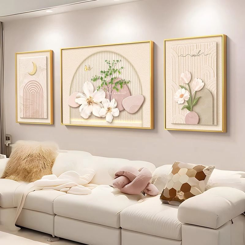 奶油风客厅三联壁画挂画