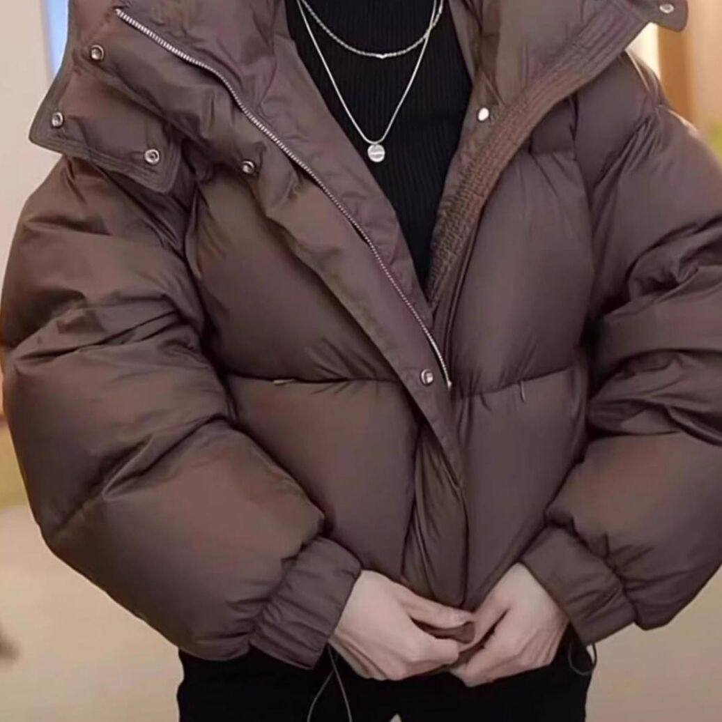 面包服冬季2024新款爆款美拉德咖色高级感小个子连帽羽绒棉服外套