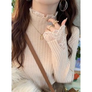 蕾丝打底衫女高级感2025新款内搭复古修身半高领秋冬上衣