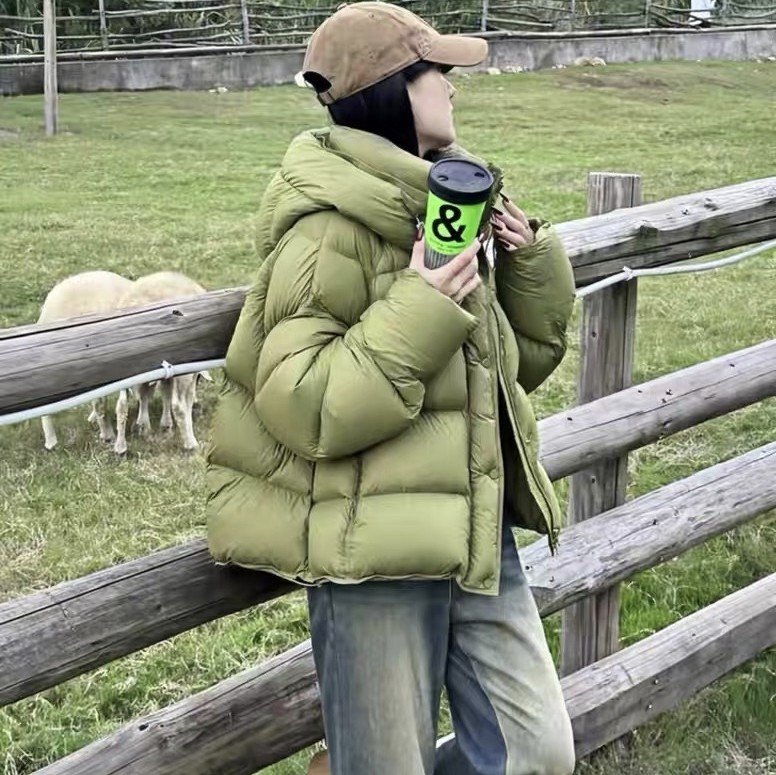 2026冬季韩版新款莱姆绿羽绒棉服女棉衣加厚面包服棉袄连帽外套