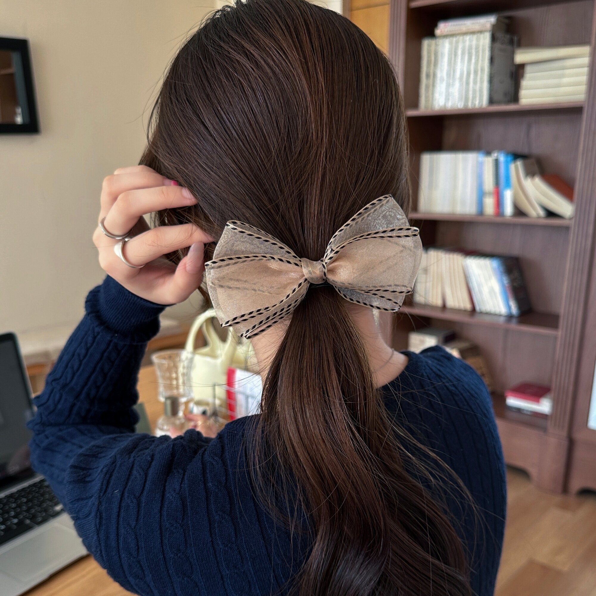 网丝蝴蝶结发夹女2026新款韩国网红头饰后脑勺半扎弹簧夹仙美发卡