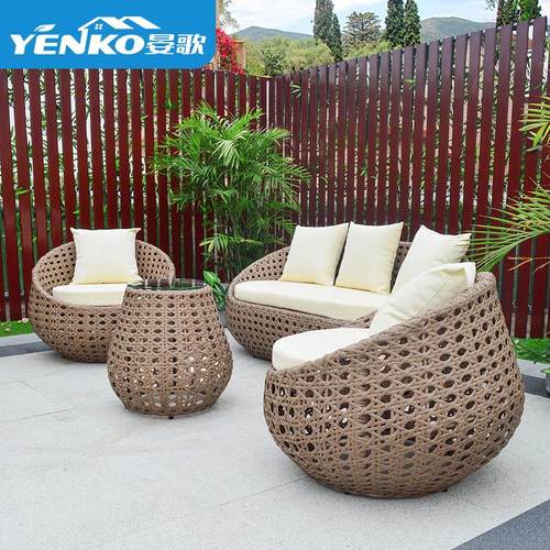 户外花园藤沙发组合阳台庭院别墅藤编休闲藤椅创意圆形沙发家具