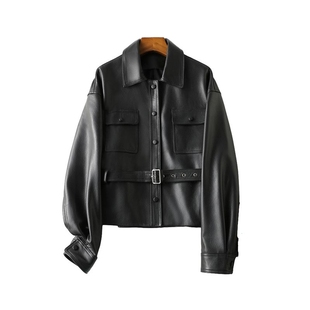 宽松皮夹克外套 格格来了 宋佳同款 真皮皮衣女绵羊皮短款