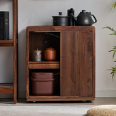 北美黑胡桃实木边几角几烧水壶一体茶几茶台移动茶水柜小型茶边柜