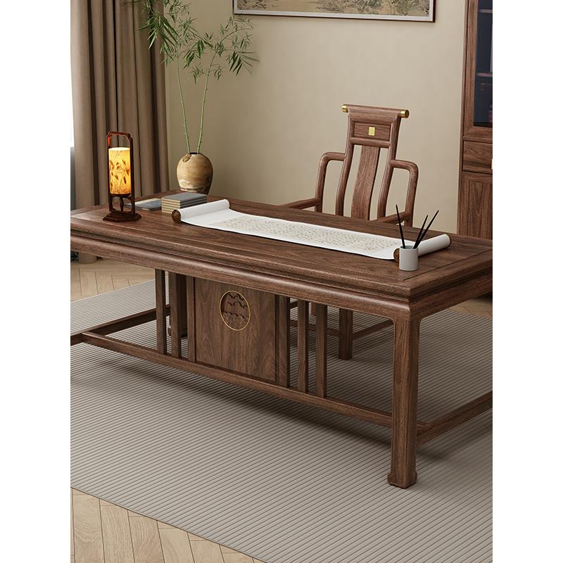 需定制新中式实木书法桌办公室茶桌书桌多用组合现代简约家用写字