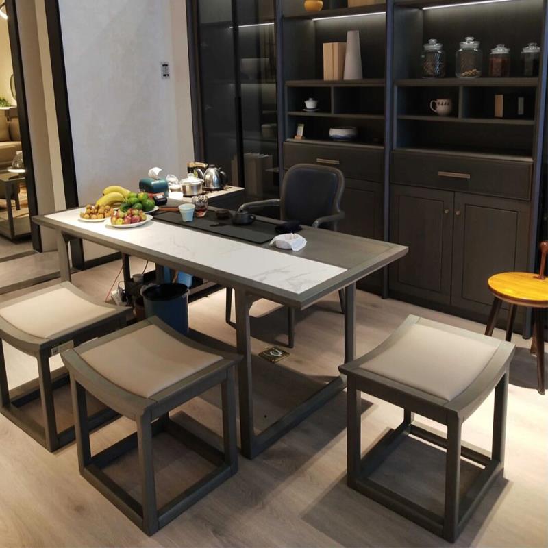 需定制新中式茶桌2025新款高端岩板阳台小型家用泡茶桌实木茶台胡