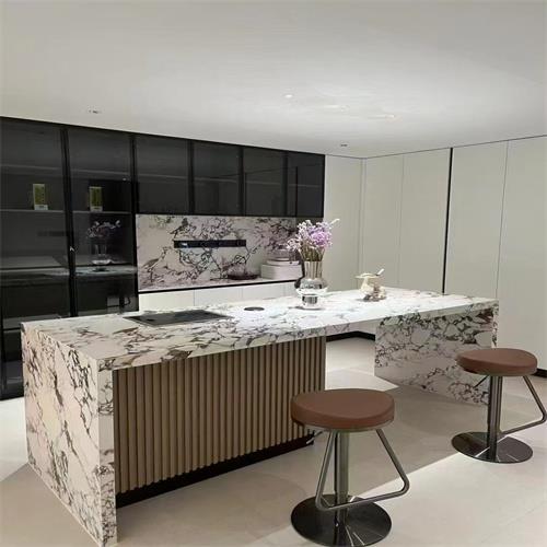 需定制齐平岛台伸缩餐桌一体开放式厨房多功能岩板吧台小户型定制