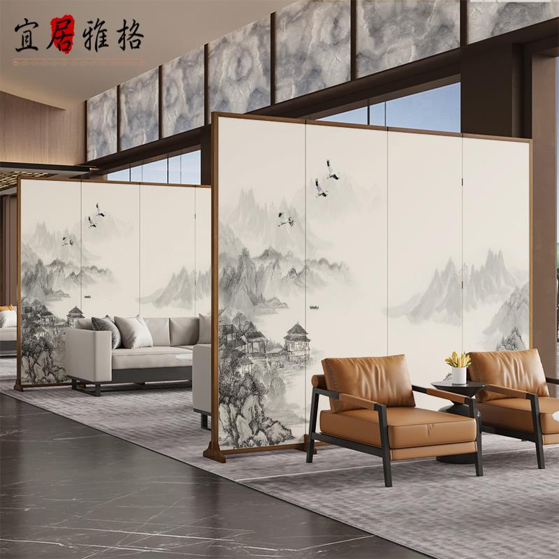 需定制新中式实木屏风隔断客厅可折叠移动办公室酒店简约现代沙发