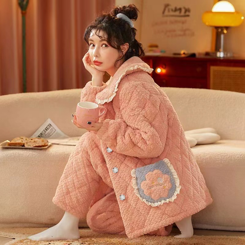 睡衣女冬款加厚加绒法兰绒