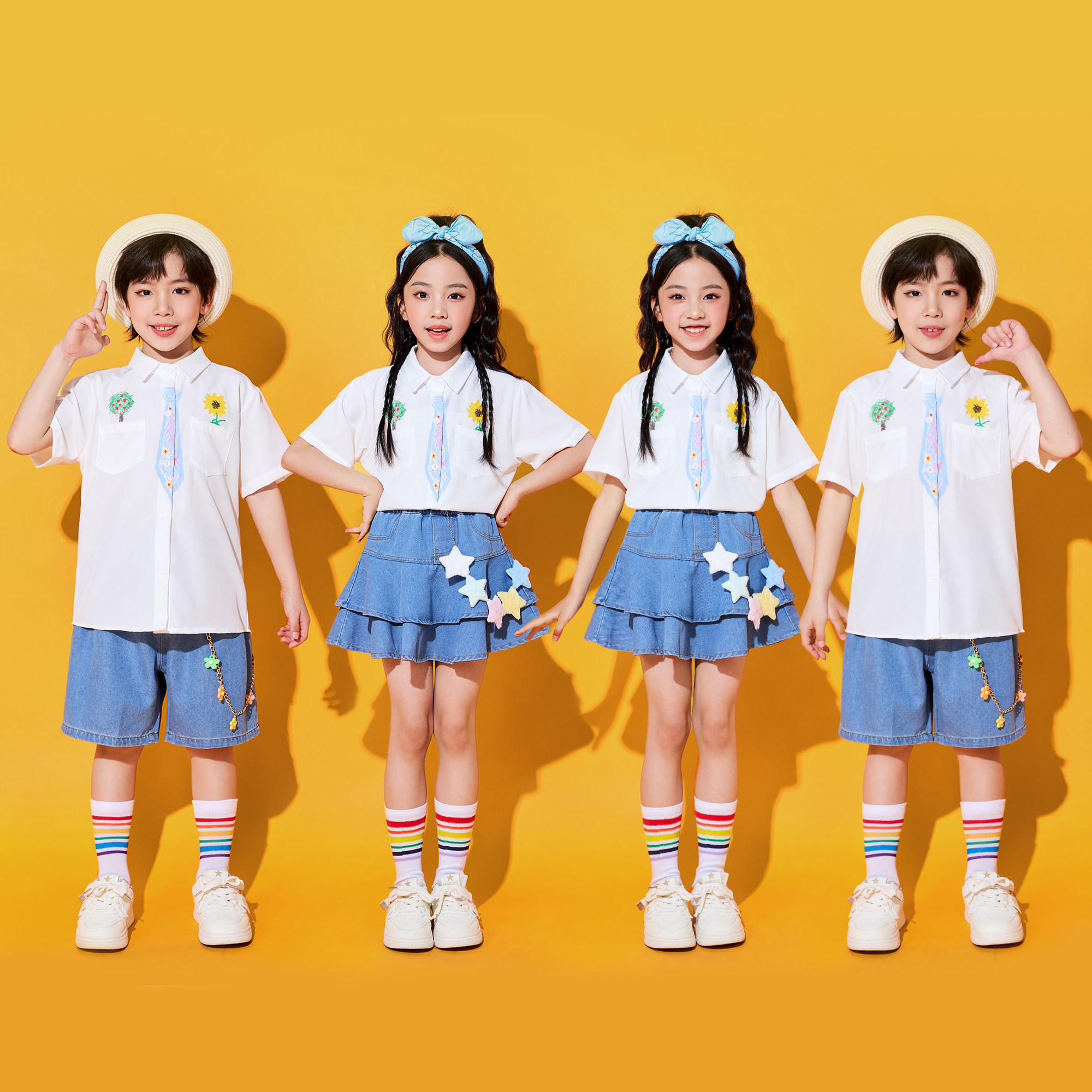儿童啦啦队表演出服小学生运动会开幕式合唱衬衫幼儿园毕业季班服