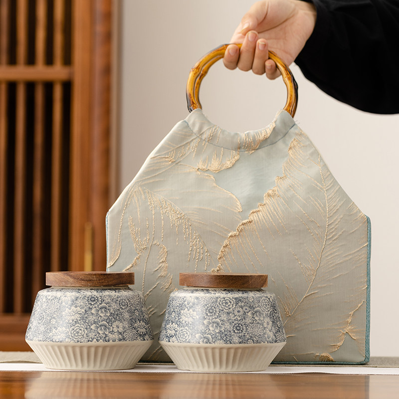 陶瓷茶叶罐密封罐高档布包礼盒装半斤装红茶绿茶龙井碧螺春通用