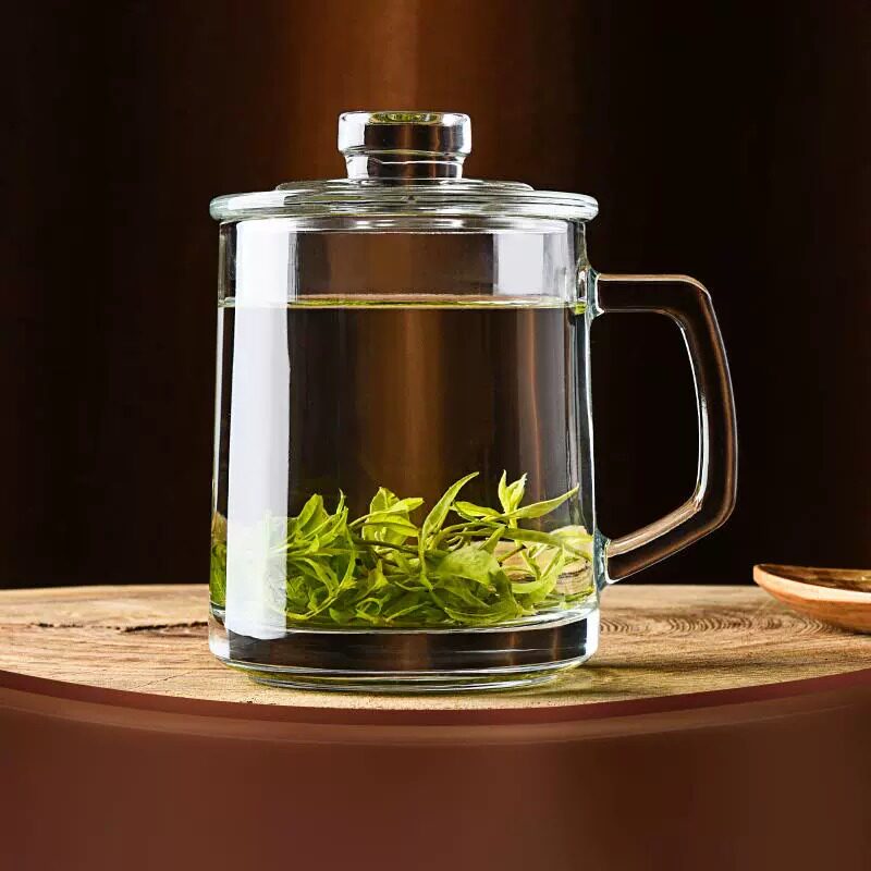 德国茶饮杯加厚耐热高硼硅玻璃杯带盖带透明泡茶杯喝茶杯子高级感