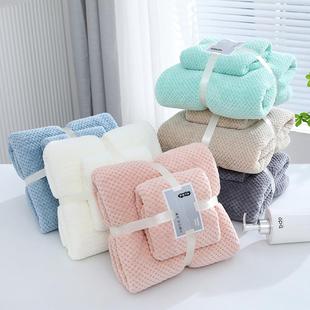 直销菠萝格毛巾浴巾套装 新款 工厂加厚经编高密珊瑚绒吸水柔软家用