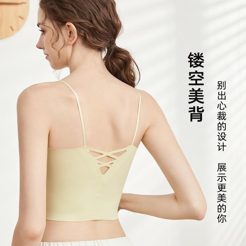 新款直销小吊带背心女交叉美背内搭带胸垫一体式夏季外穿白色打底