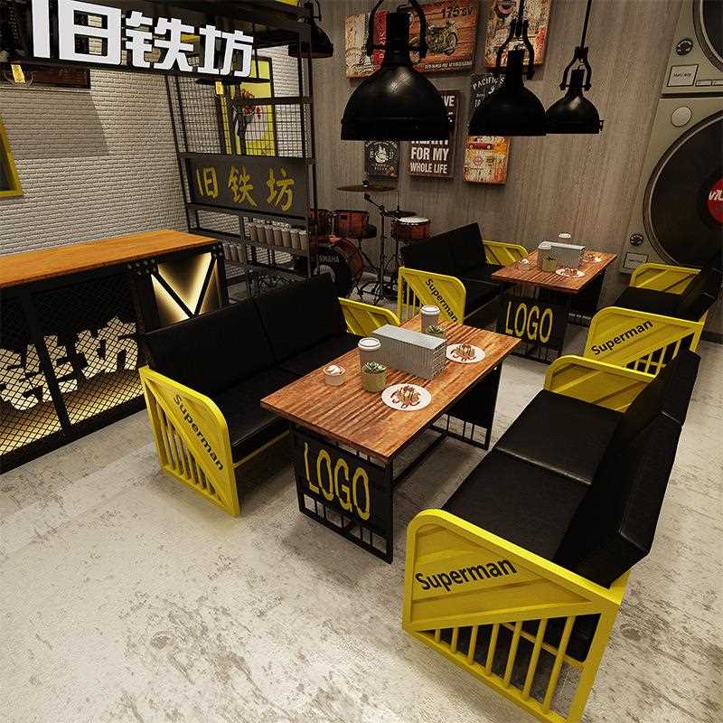 新款直销美式皮艺沙发桌椅组合 酒吧复古双人沙发椅 工业风铁艺沙