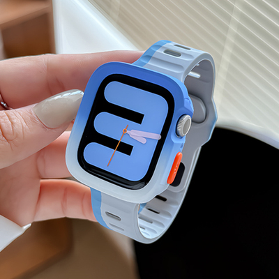 适用苹果手表iwatch S10表带新款运动撞色硅胶applewatch9/8/7/se/6金刚彩边方扣硅胶高级Ultra2创意49mm防水