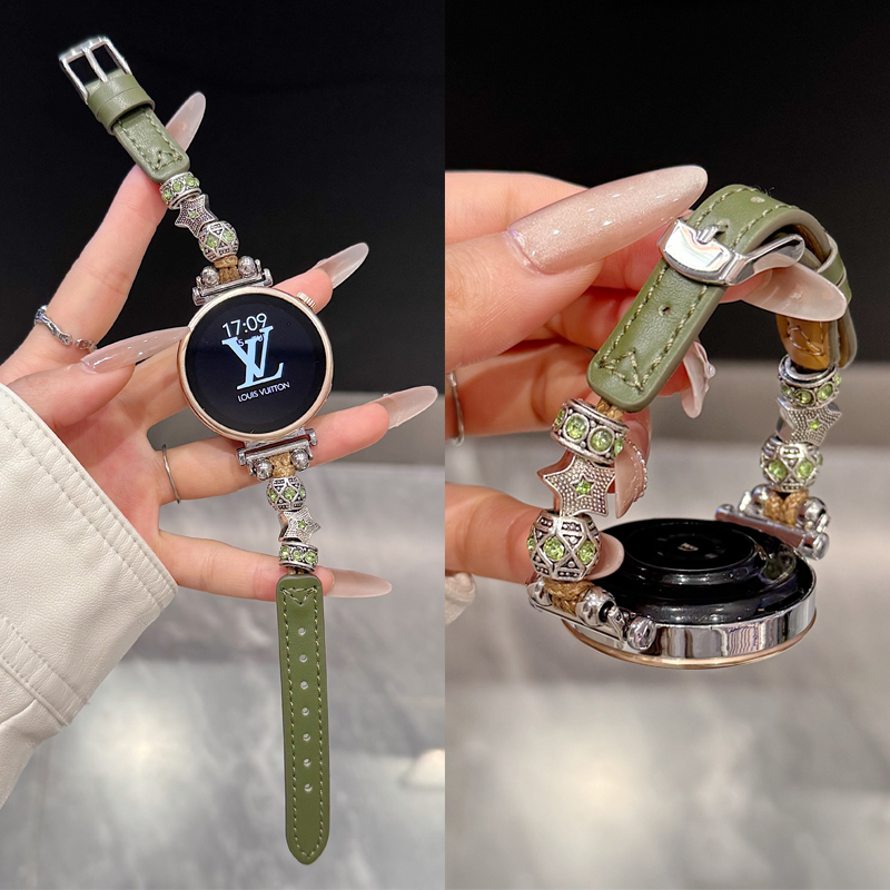 适用华为gt6手表watchgt5显白真皮表带watch4pro复古款民国绿gt3新中式串珠GT4女士watch3pro小牛皮荣耀magic