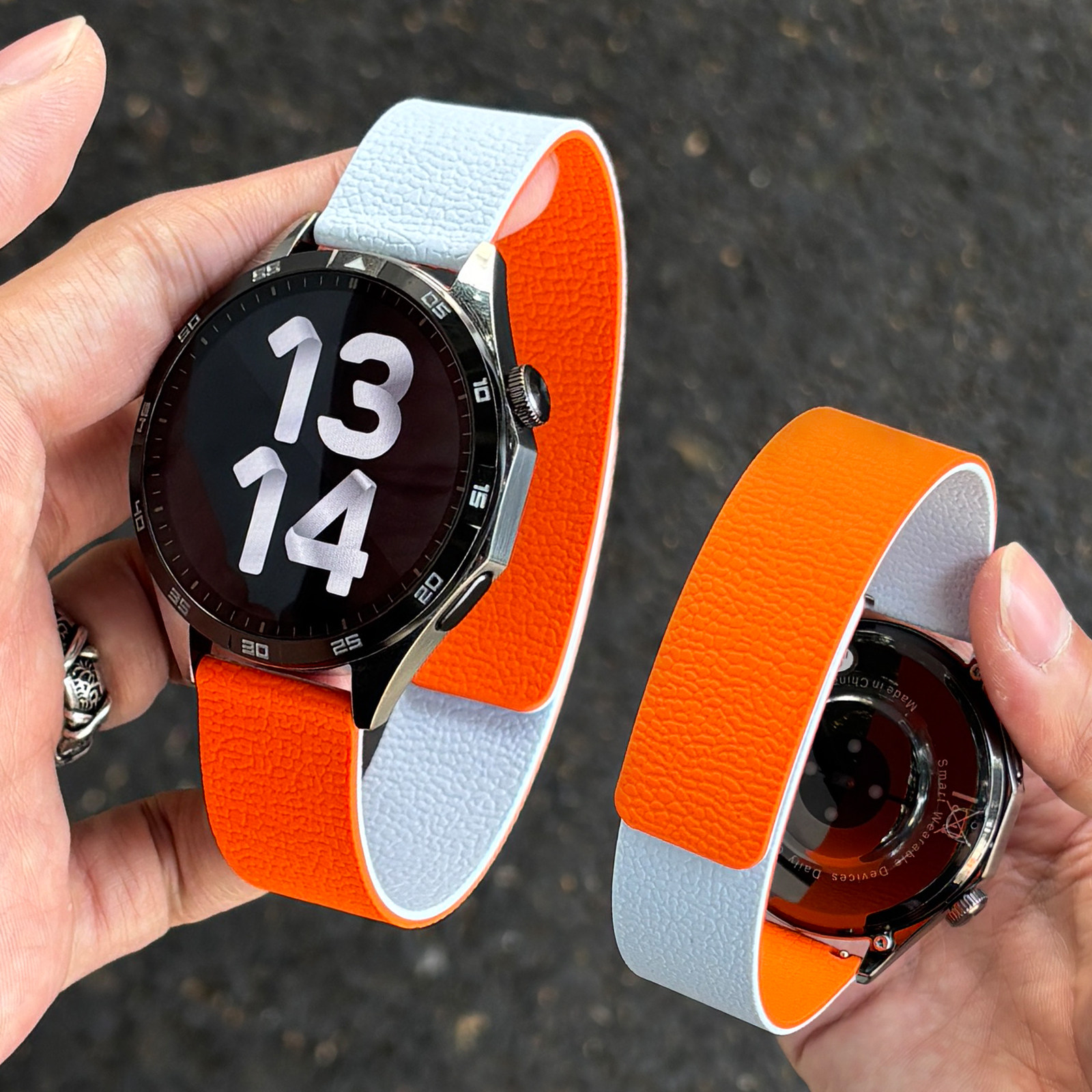 适用华为gt6手表表带荔枝纹硅胶磁吸watch5Pro秋冬男女新款智能替换腕表撞色高级感华为watchGT5运动腕带配件